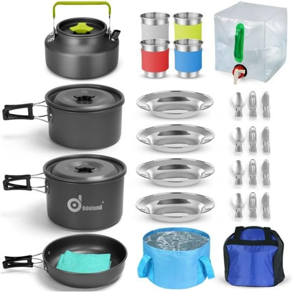 29pcs Camping Cookware Mess Kit, Non-Stick Lightweight Pots Pan Kettle